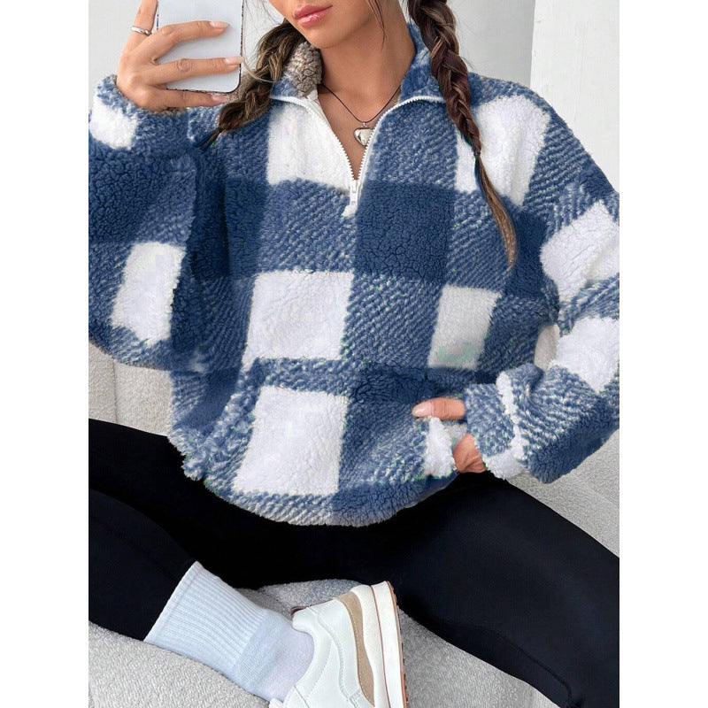Damen kuscheliger Fleece-Pullover mit hohem Kragen R&B