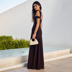 Damen elegantes, tailliertes Abendkleid mit asymmetrischem Träger R&B