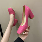 Damen elegante Pumps mit quadratischer Zehenkappe und hohem Blockabsatz R&B