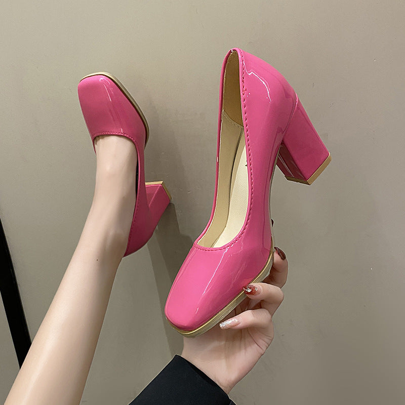Damen elegante Pumps mit quadratischer Zehenkappe und hohem Blockabsatz R&B