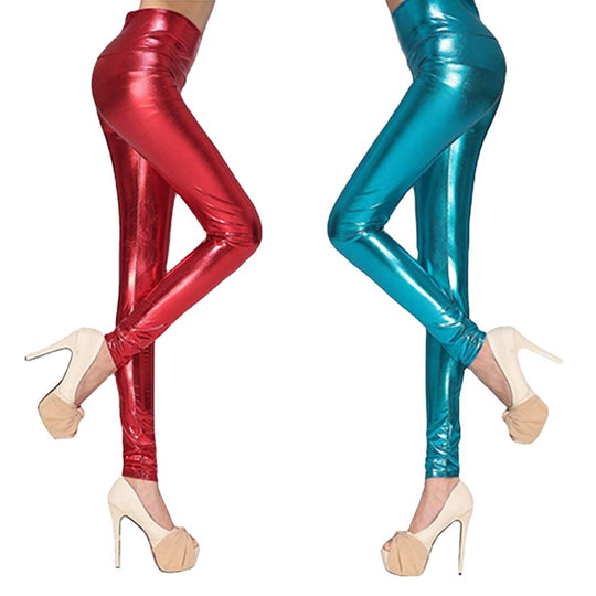 Damen Glänzende Leggings im schimmernden Look mit hoher Taille und figurformendem Effekt R&B