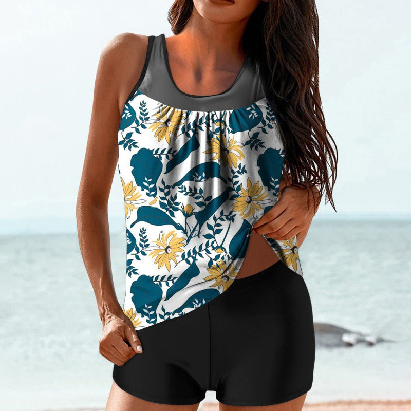 Damen Tankini-Set mit floralem Oberteil und sportlichem Hosenansatz R&B