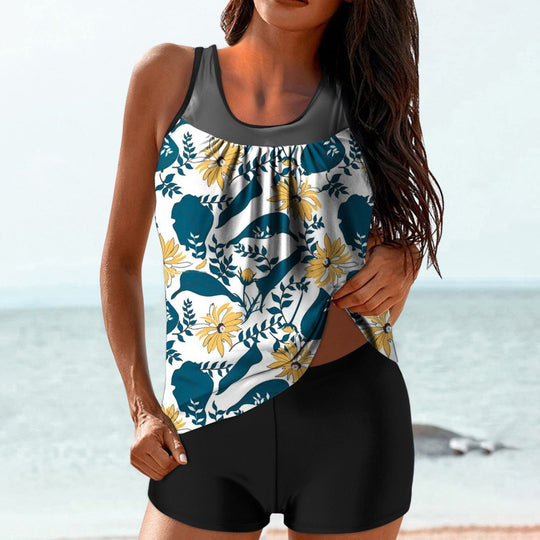 Damen Tankini-Set mit floralem Oberteil und sportlichem Hosenansatz R&B