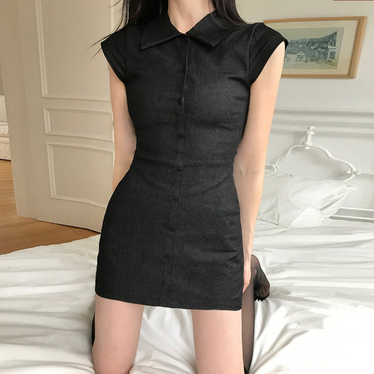 Damen Figurbetontes Hemdkleid mit kurzen Ärmeln und klassischem Kragen R&B