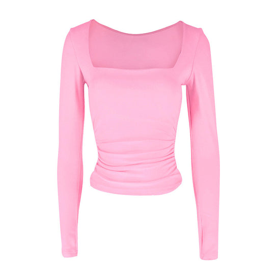 Damen Langarmshirt mit raffiniertem Raffungseffekt und eckigem Ausschnitt R&B
