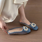 Damen Slipper mit eleganter Perlenschließe R&B