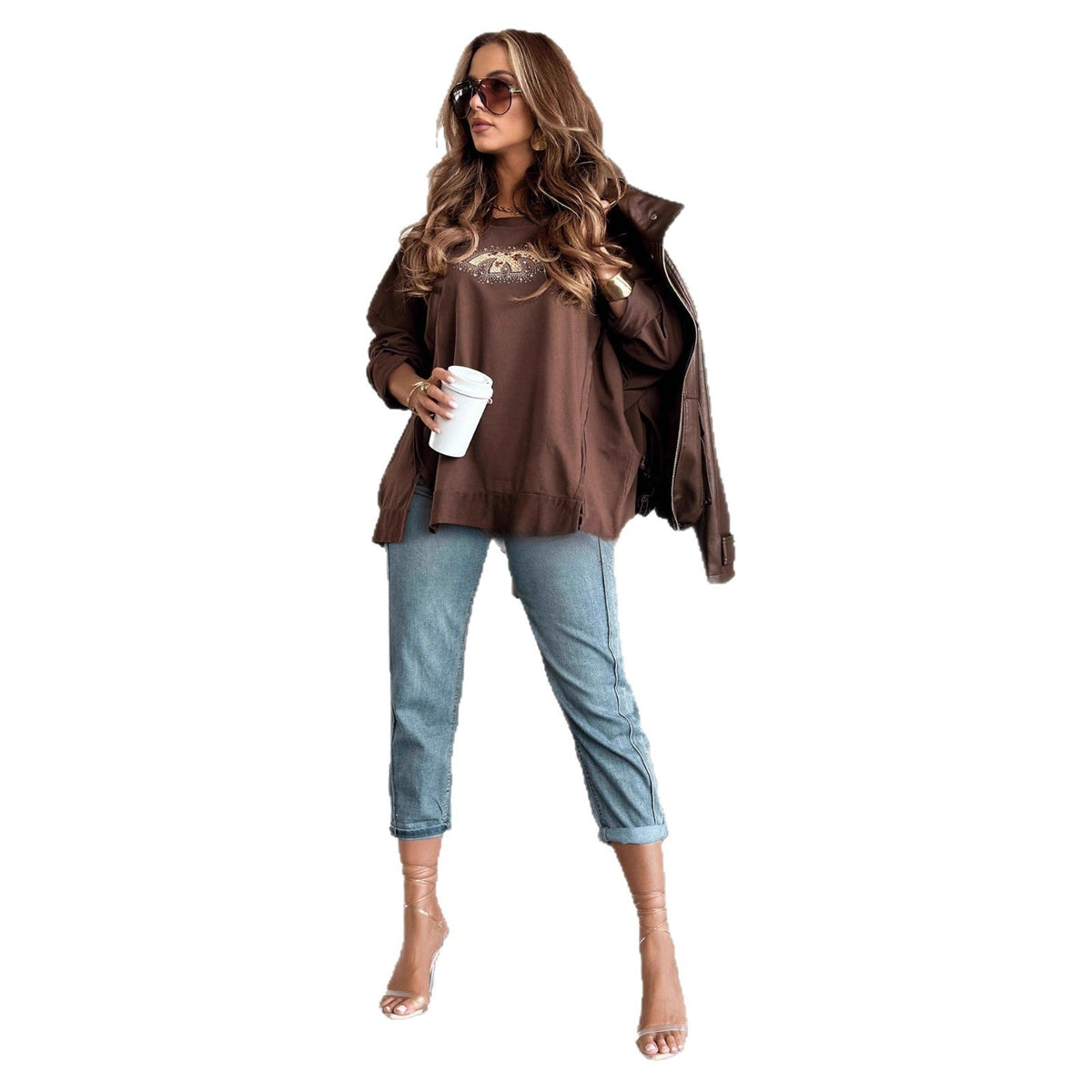 Damen Oversized Sweatshirt mit Glitzer-Print R&B