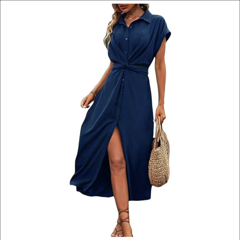 Damen Knielanges Hemdblusenkleid
