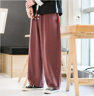 Herren Lässige weite Hose aus atmungsaktivem Stoff mit elastischem Bund und seitlichen Taschen