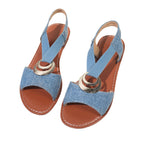 Damen Slingback-Sandalen mit modischem Denim-Design und eleganter Metallapplikation R&B