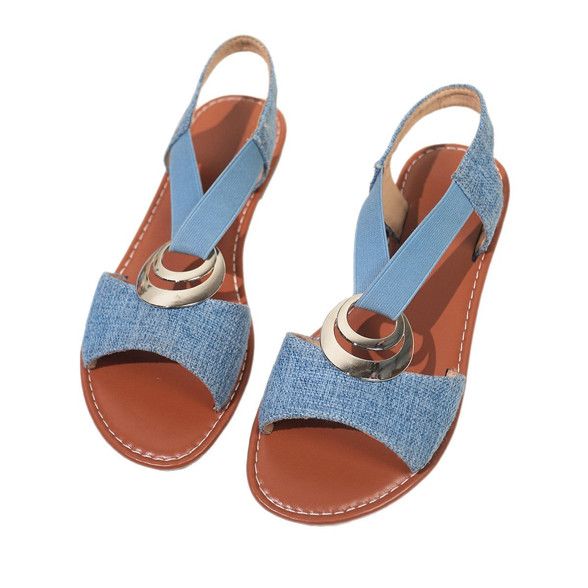Damen Slingback-Sandalen mit modischem Denim-Design und eleganter Metallapplikation R&B