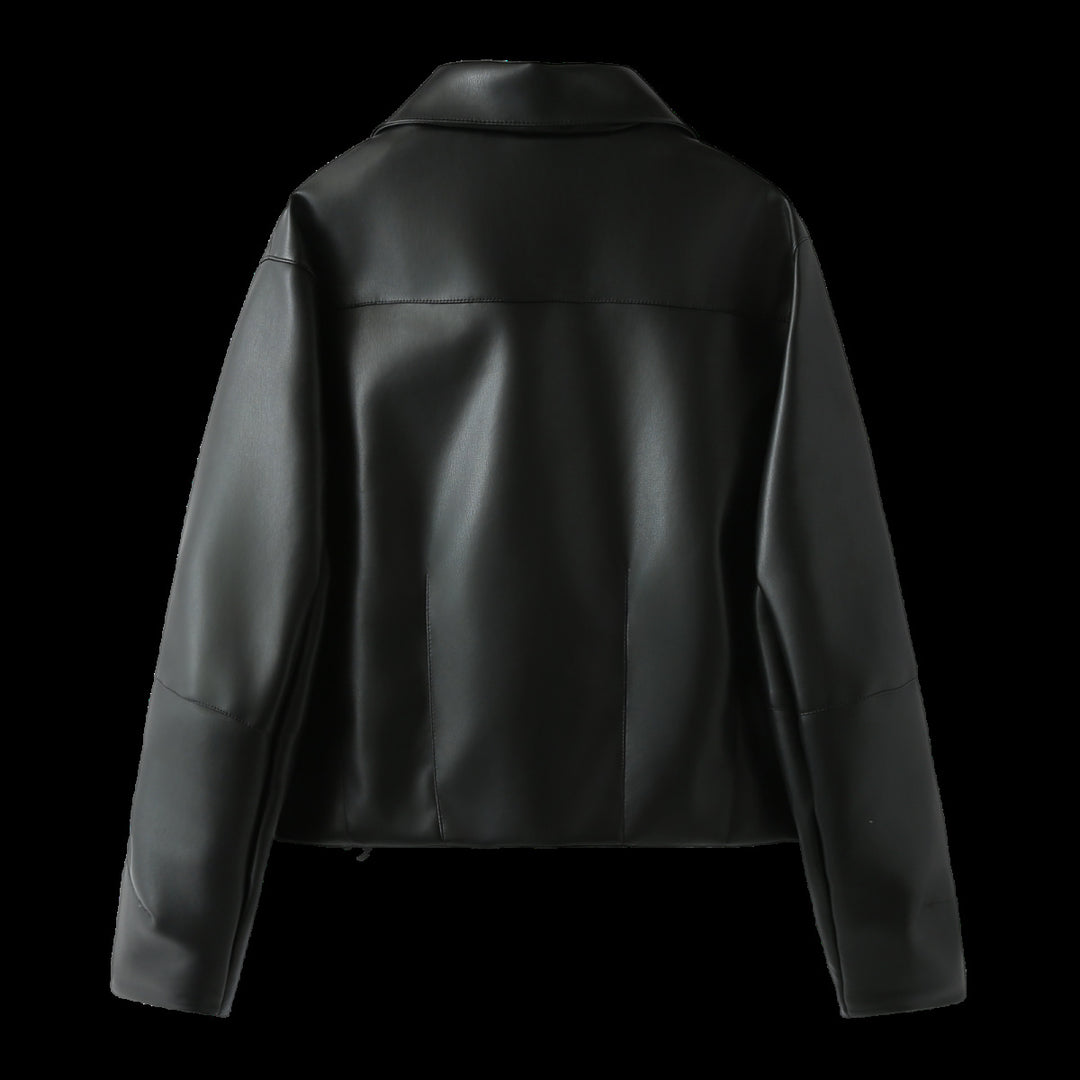 Damen elegante Kunstlederjacke mit moderner Silhouette und praktischen Taschen R&B