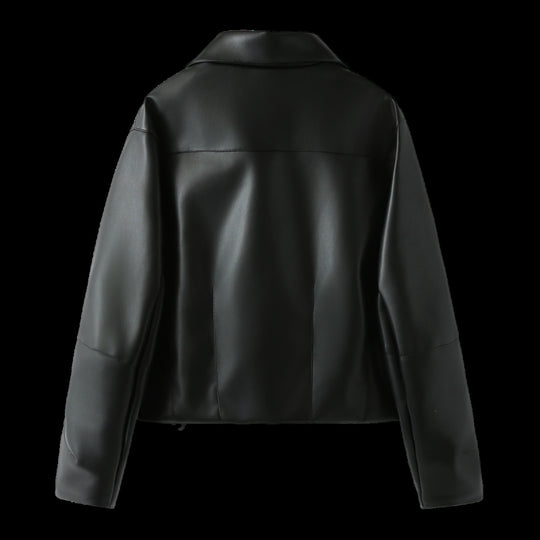 Damen elegante Kunstlederjacke mit moderner Silhouette und praktischen Taschen R&B