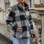 Damen Gemusterte Teddyjacke mit modernem Kragen und praktischen Taschen R&B