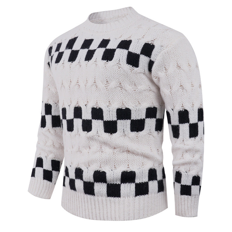 Herren Strickpullover mit kreativen geometrischen Mustern und hohem Kragen R&B
