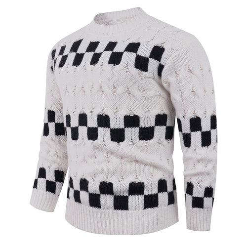 Herren Strickpullover mit kreativen geometrischen Mustern und hohem Kragen R&B