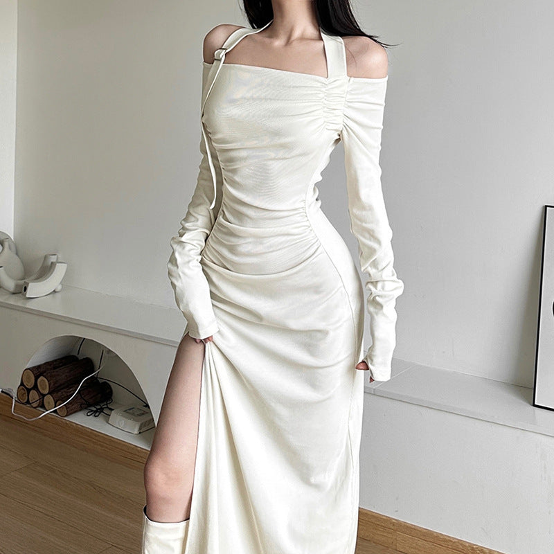 Damen Elegantes Maxikleid mit asymmetrischem Schulterdesign und raffinierten Rüschendetails R&B