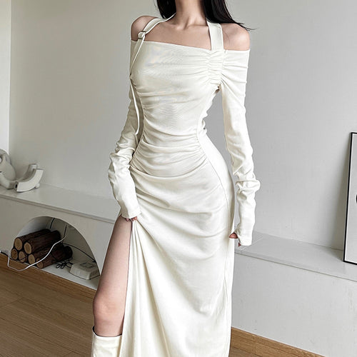 Damen Elegantes Maxikleid mit asymmetrischem Schulterdesign und raffinierten Rüschendetails R&B