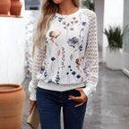 Damen Sweatshirt mit floralem Muster und transparenten Spitzenärmeln R&B