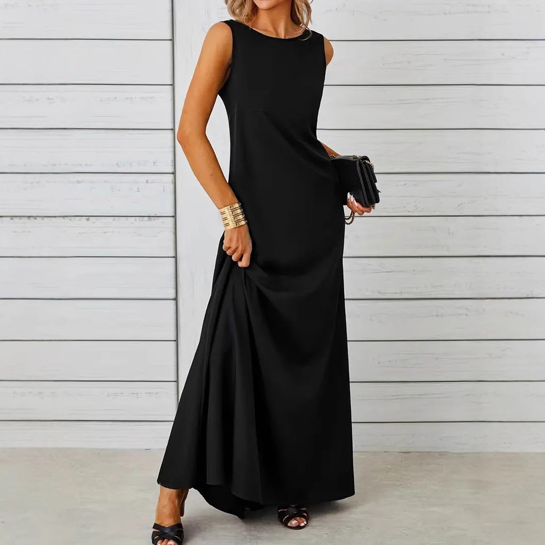 Damen elegantes Maxikleid mit schwingendem Saum und klassischem Schnitt R&B
