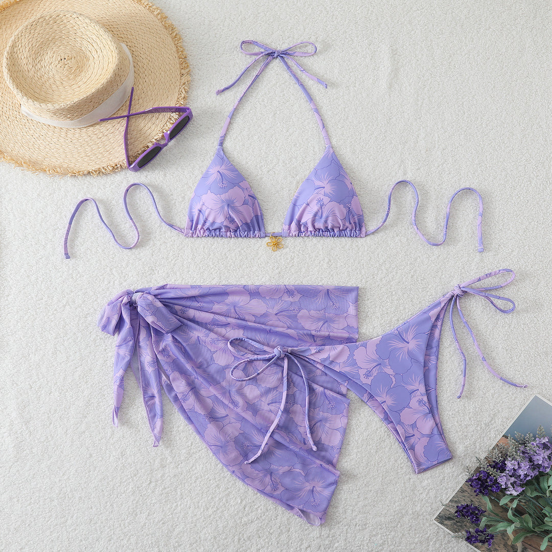 Damen Bikini-Set mit floralem Design und raffiniertem Wickelrock R&B