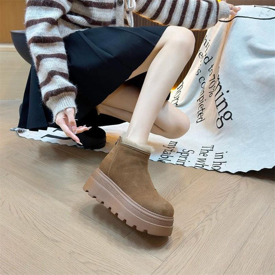 Damen modische Ankle-Boots mit flauschigem Innenfutter und rutschfester Sohle R&B