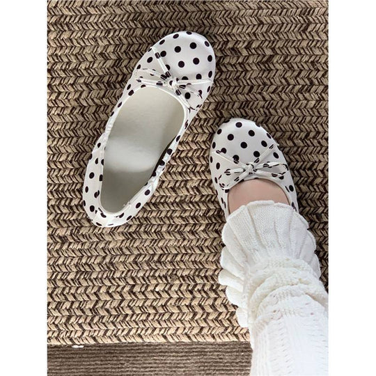 Damen Ballerinas mit niedlichem Pünktchenmuster und zierlichem Schleifchen R&B