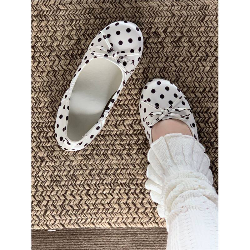 Damen Ballerinas mit niedlichem Pünktchenmuster und zierlichem Schleifchen R&B