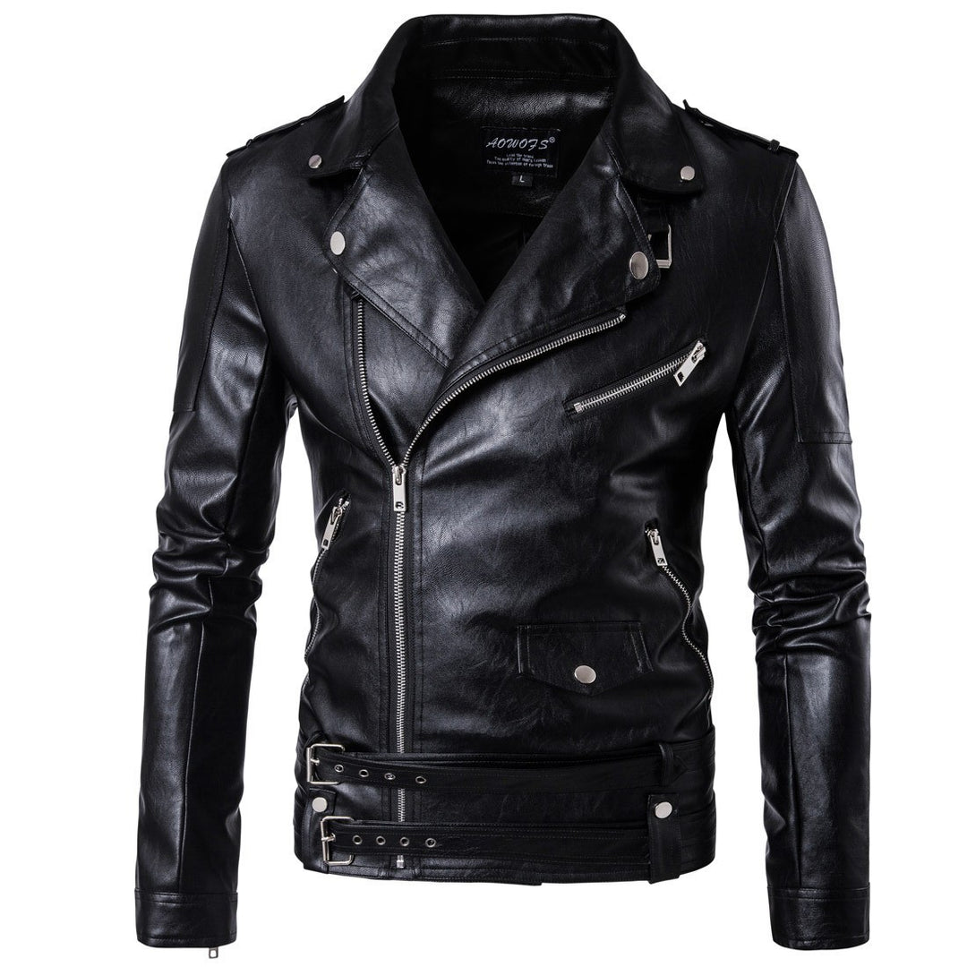 Herren Bikerjacke aus hochwertigem mit asymmetrischem Reißverschluss und dekorativen Schnallen R&B