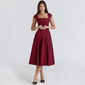 Damen Midi-Kleid mit quadratischem Ausschnitt und weit schwingendem Rock R&B