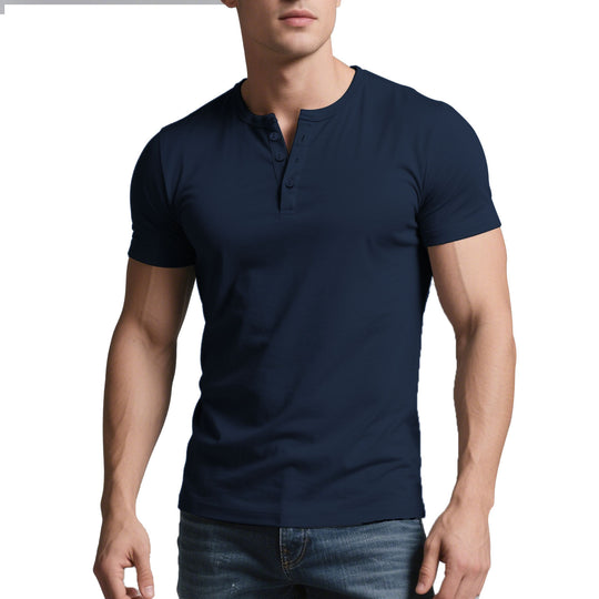Herren nan kurzes Henley-Shirt mit dezenter Knopfleiste und figurbetontem Schnitt R&B