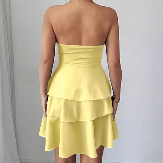 Damen Schulterfreies Rüschenkleid mit schwingendem Saum und elegantem Design R&B