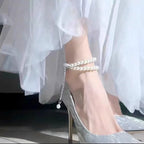 Damen glamouröse High Heels mit funkelndem Perlenschmuck R&B