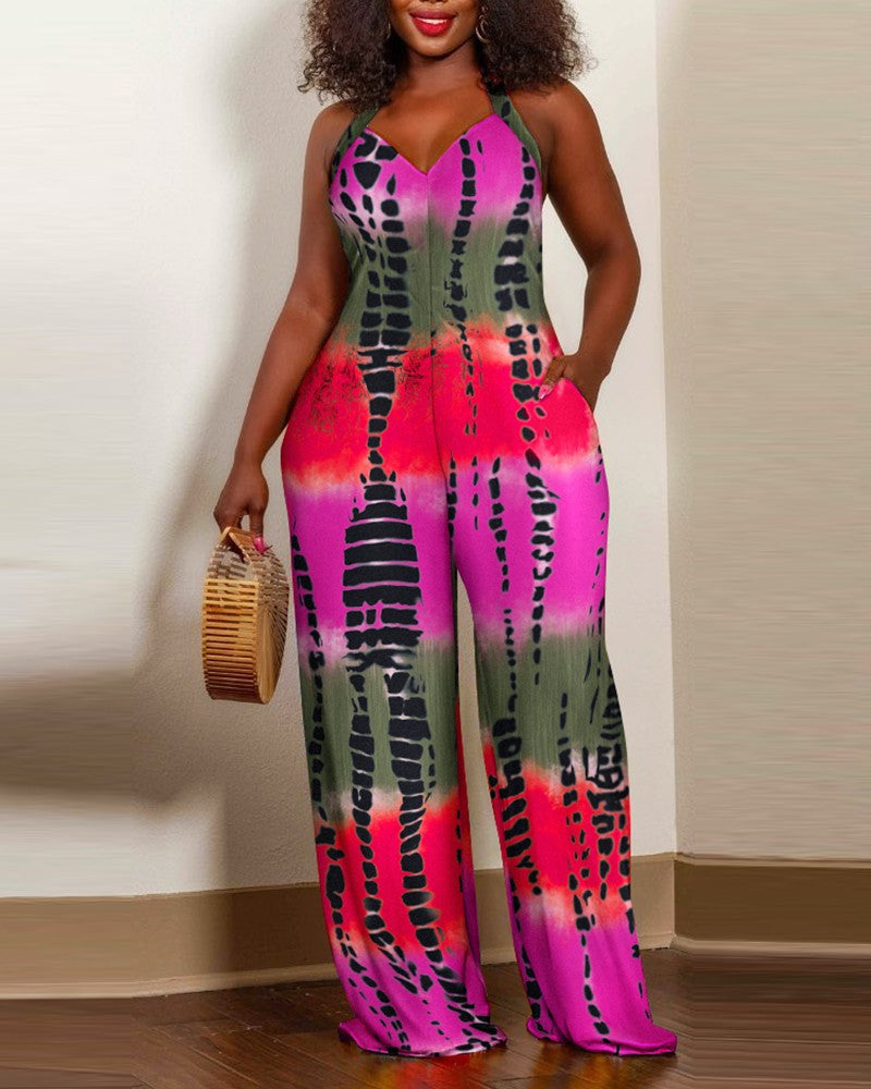 Damen Jumpsuit mit floralem Design und weitem Bein R&B