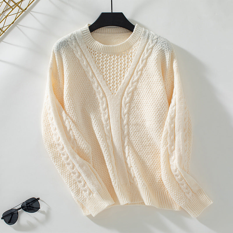 Damen Strickpullover mit modernem V-Ausschnitt und Zopfdesign R&B