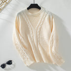 Damen Strickpullover mit modernem V-Ausschnitt und Zopfdesign
