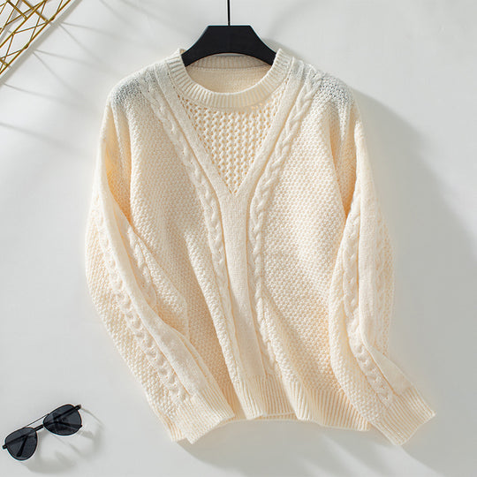 Damen Strickpullover mit modernem V-Ausschnitt und Zopfdesign R&B
