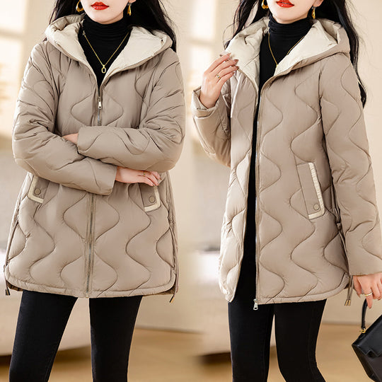 Damen gesteppte Winterjacke mit Kapuze und verstellbarem Kordelzug R&B