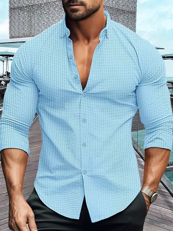 Herren elegantes Langarmhemd mit strukturiertem Muster R&B
