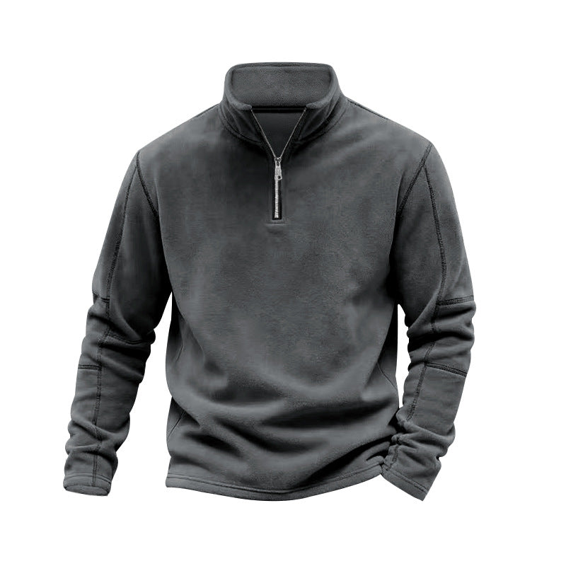 Herren nan leichter Fleece-Pullover mit halbem Reißverschluss und Stehkragen R&B