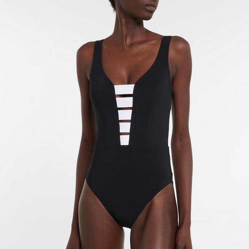 Damen Badeanzug mit modischem Off-Shoulder Design und eleganter Rüschen-Maxiröhre R&B
