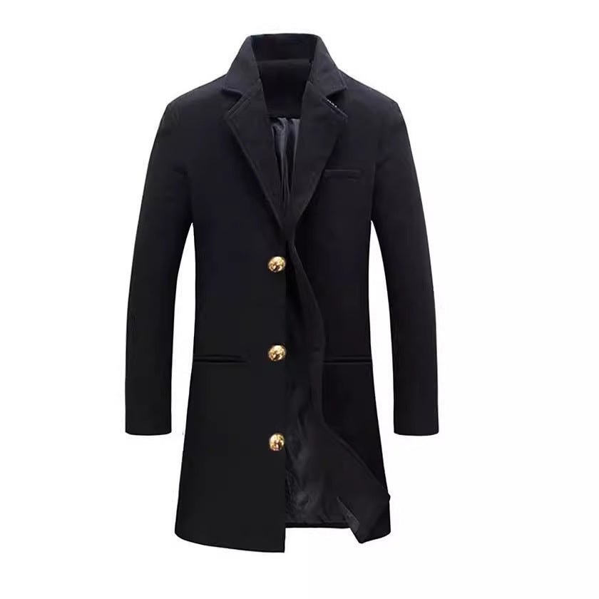 Herren eleganter Langmantel mit feinen Knopfdetails und schickem Schnitt R&B