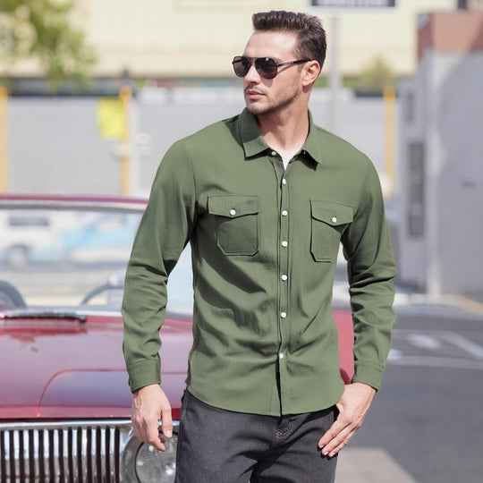 Herren Lässiges Langarmhemd mit praktischen Brusttaschen und modernem Schnitt R&B