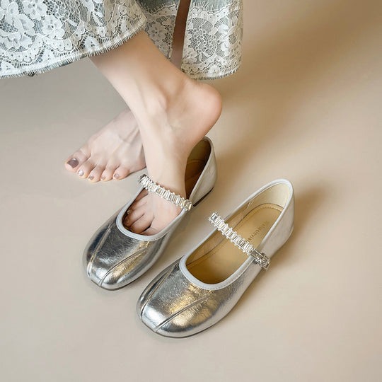 Damen Ballerinas mit elegantem Riemen und schimmerndem Obermaterial R&B