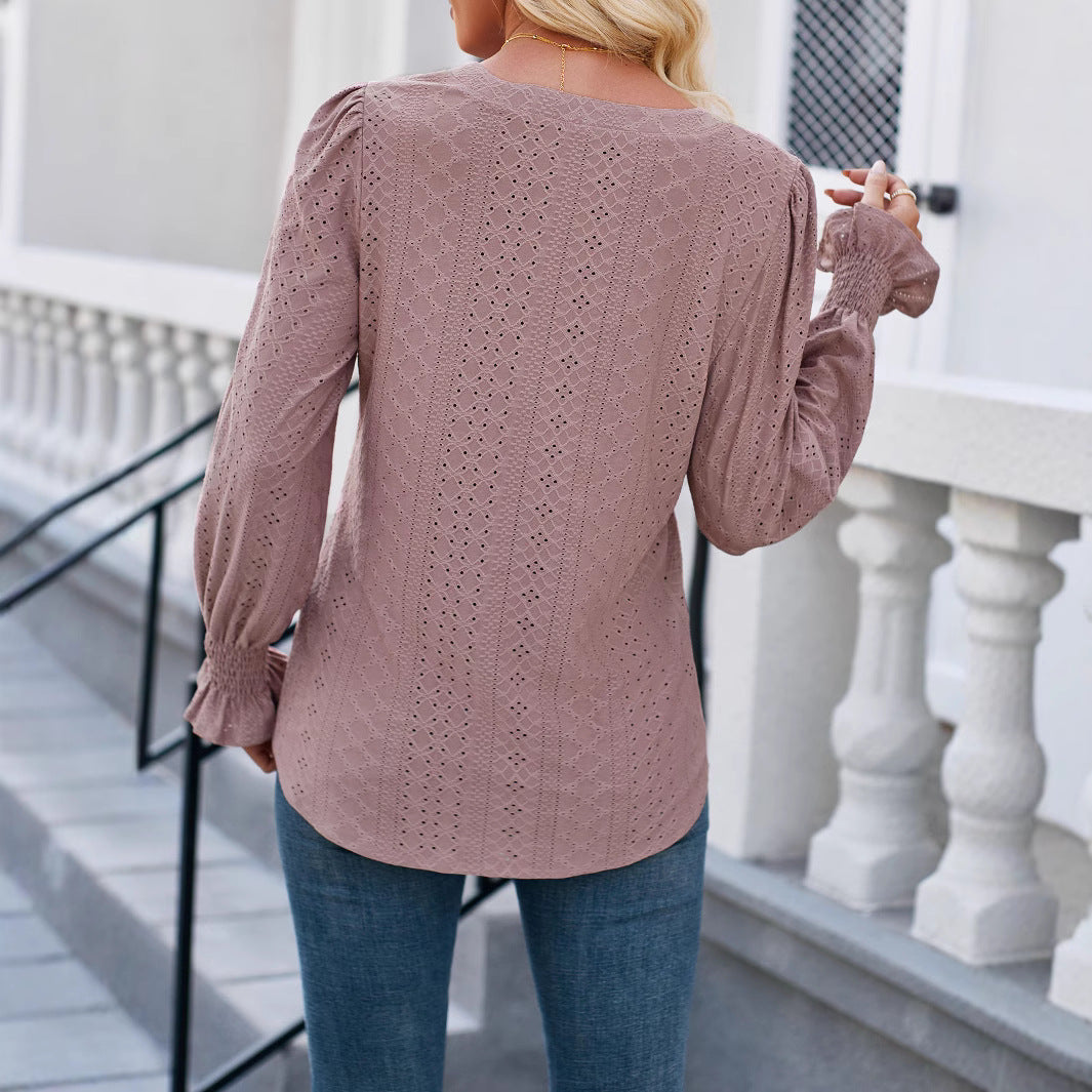 Damen Bluse mit elegantem Lochmuster und lässigem Schnitt R&B