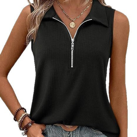 Damen ärmelloses Polo-Shirt mit Reißverschluss R&B