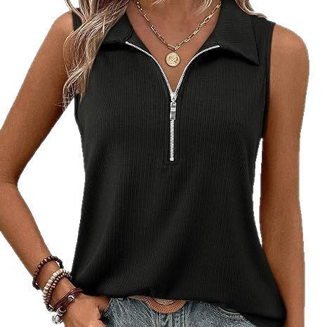 Damen ärmelloses Polo-Shirt mit Reißverschluss R&B