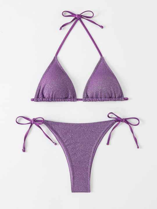 Damen Triangel-Bikini mit schimmerndem Rüschendesign R&B