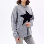 Damen Grobstrickpullover mit auffälligem Sternmotiv und lässigem Schnitt R&B