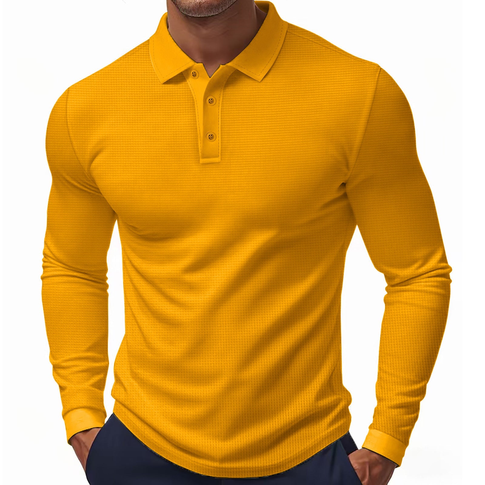 Herren Langarm-Polohemd mit strukturiertem GewR&Be R&B